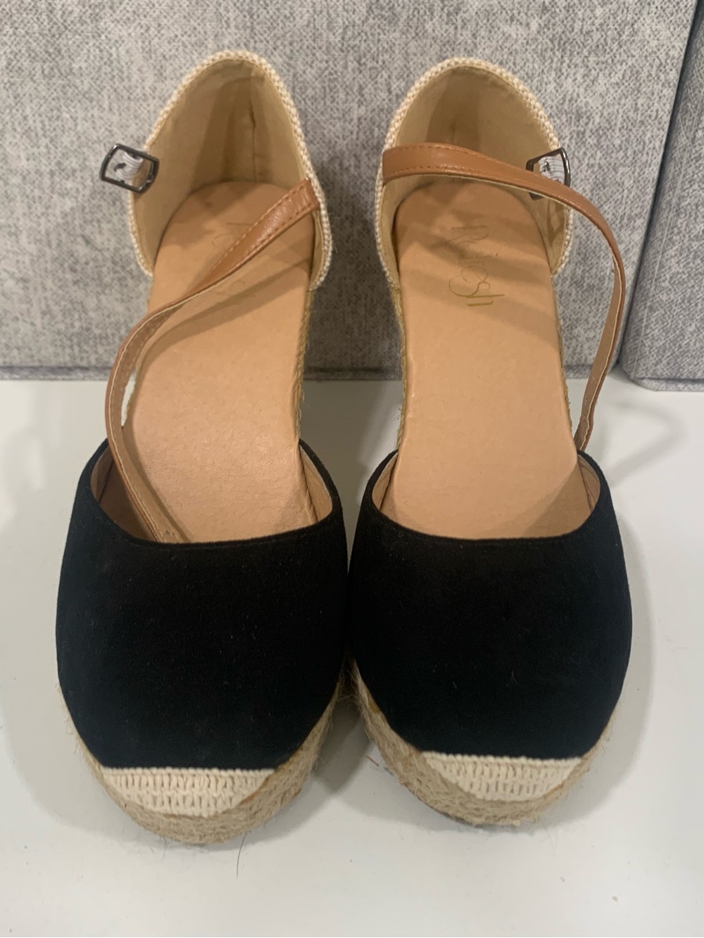 Refresh Black Espadrille Wedges with Tan Ankle Straps